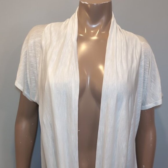 J MODE Draped Blouse Short Sleeve Crossover Semi Sheer Shawl Collar Plus Size - Picture 3 of 11